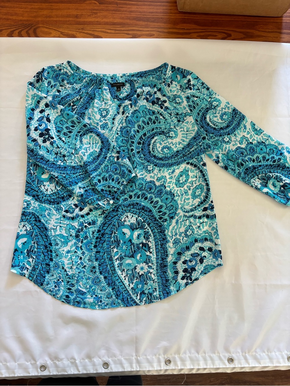 Talbots Blue & Teal Paisley Long Sleeve Top